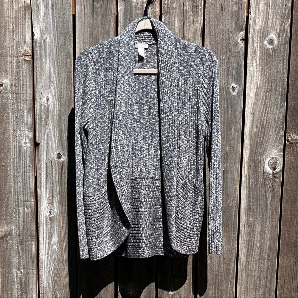 Chico’s black and silver open cardigan sweater size 1 or small